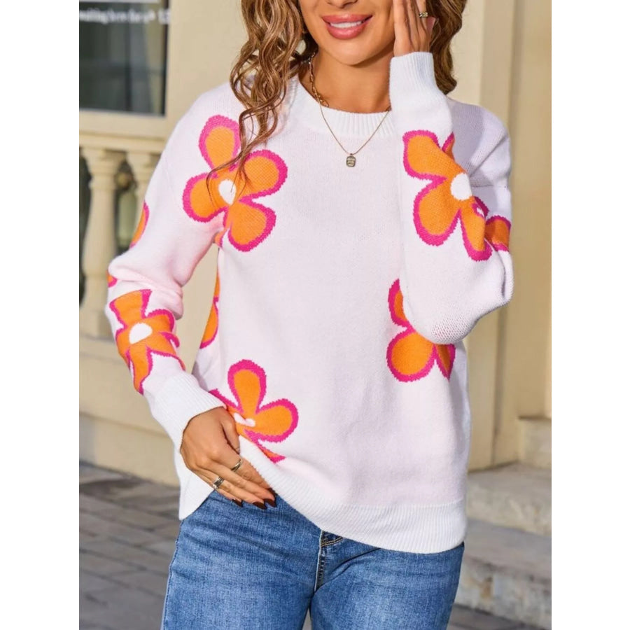 Floral Crew Neck Sweater Apparel and Accessories