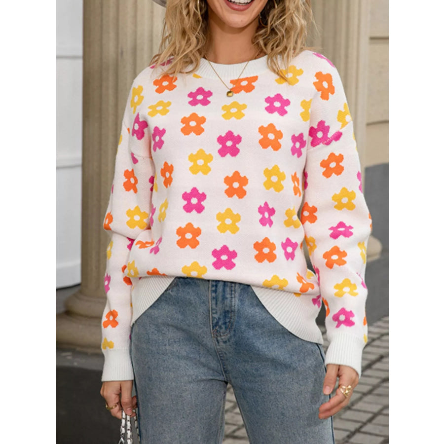 Floral Crew Neck Sweater Apparel and Accessories