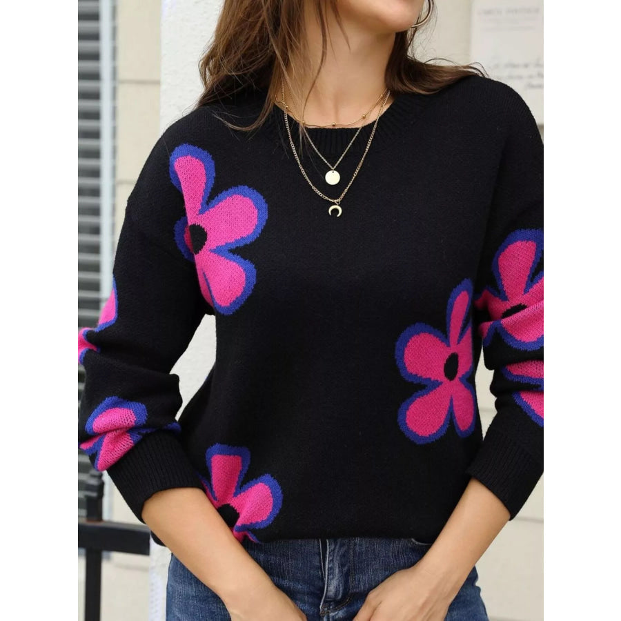 Floral Crew Neck Sweater Apparel and Accessories