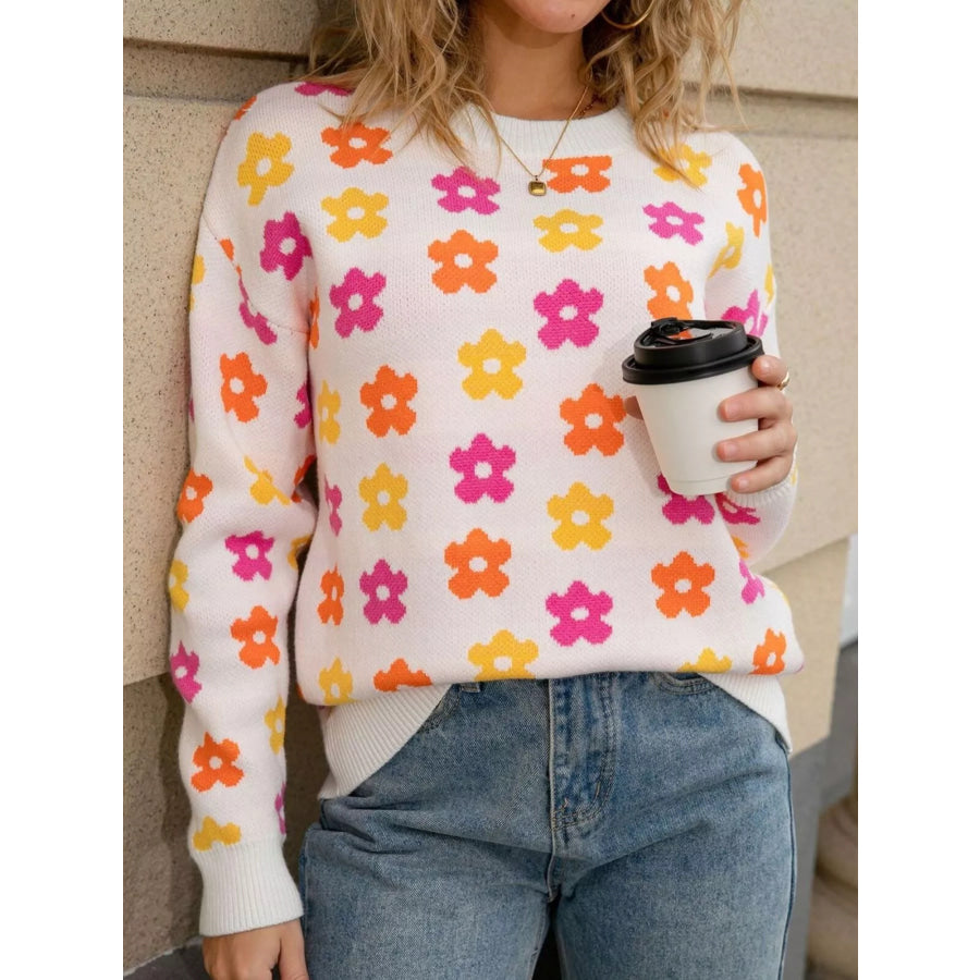 Floral Crew Neck Sweater Apparel and Accessories