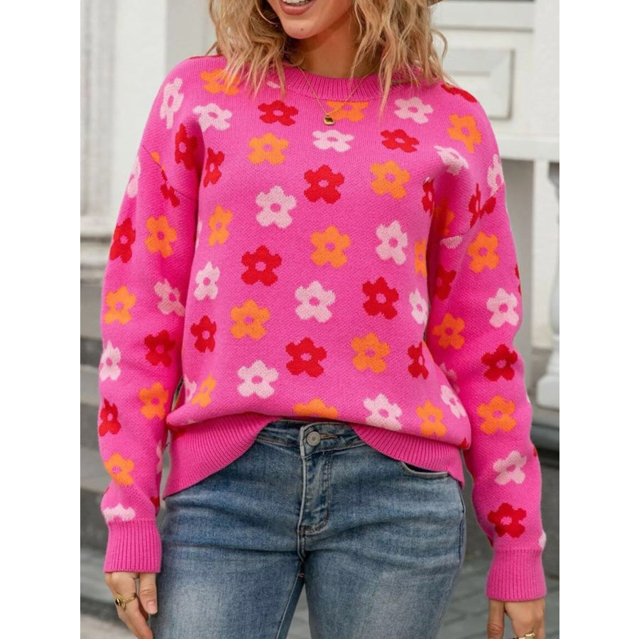 Floral Crew Neck Sweater Apparel and Accessories