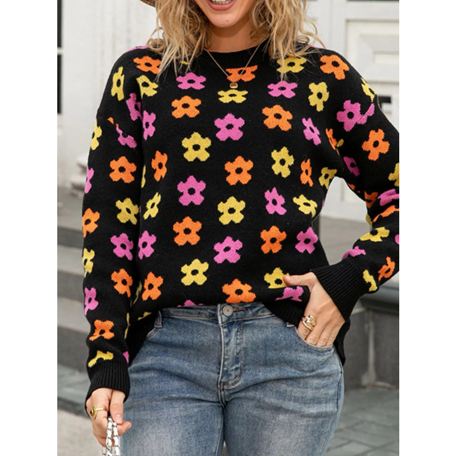 Floral Crew Neck Sweater Apparel and Accessories