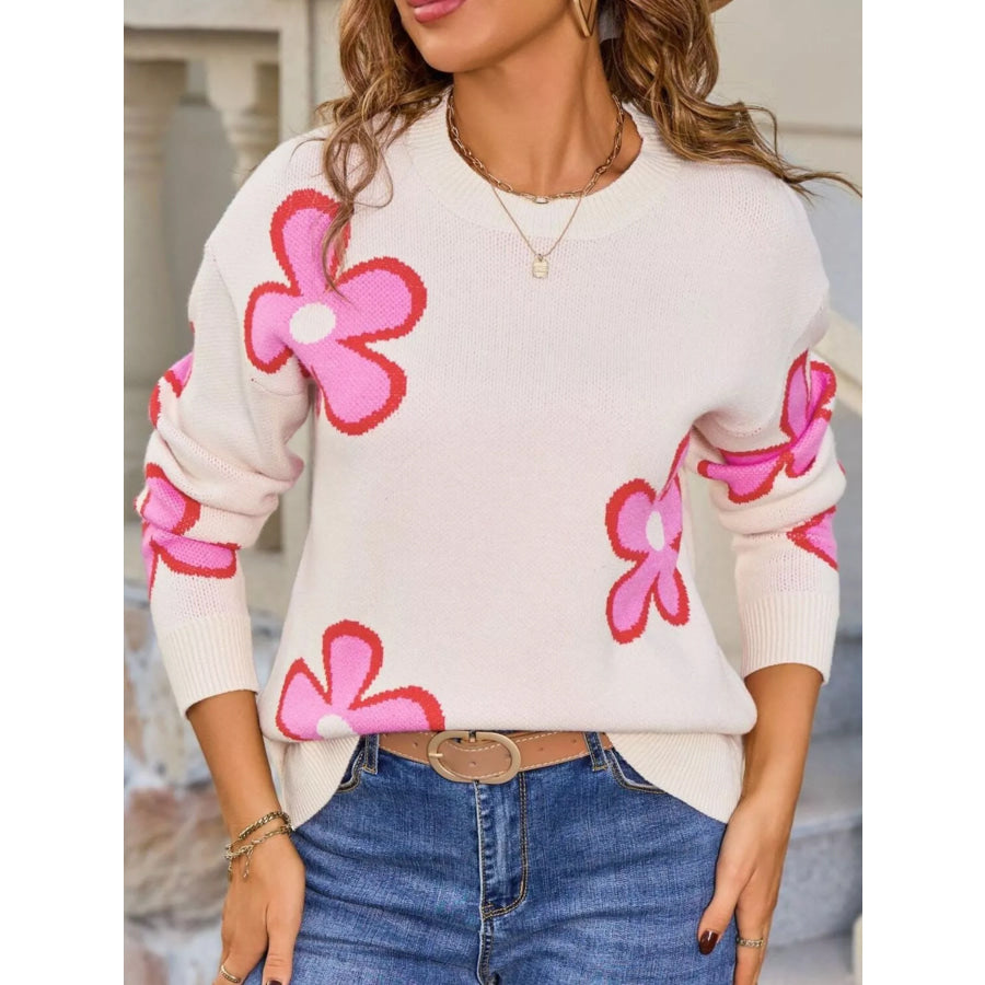 Floral Crew Neck Sweater Apparel and Accessories