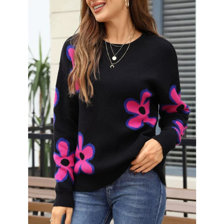 Floral Crew Neck Sweater Apparel and Accessories