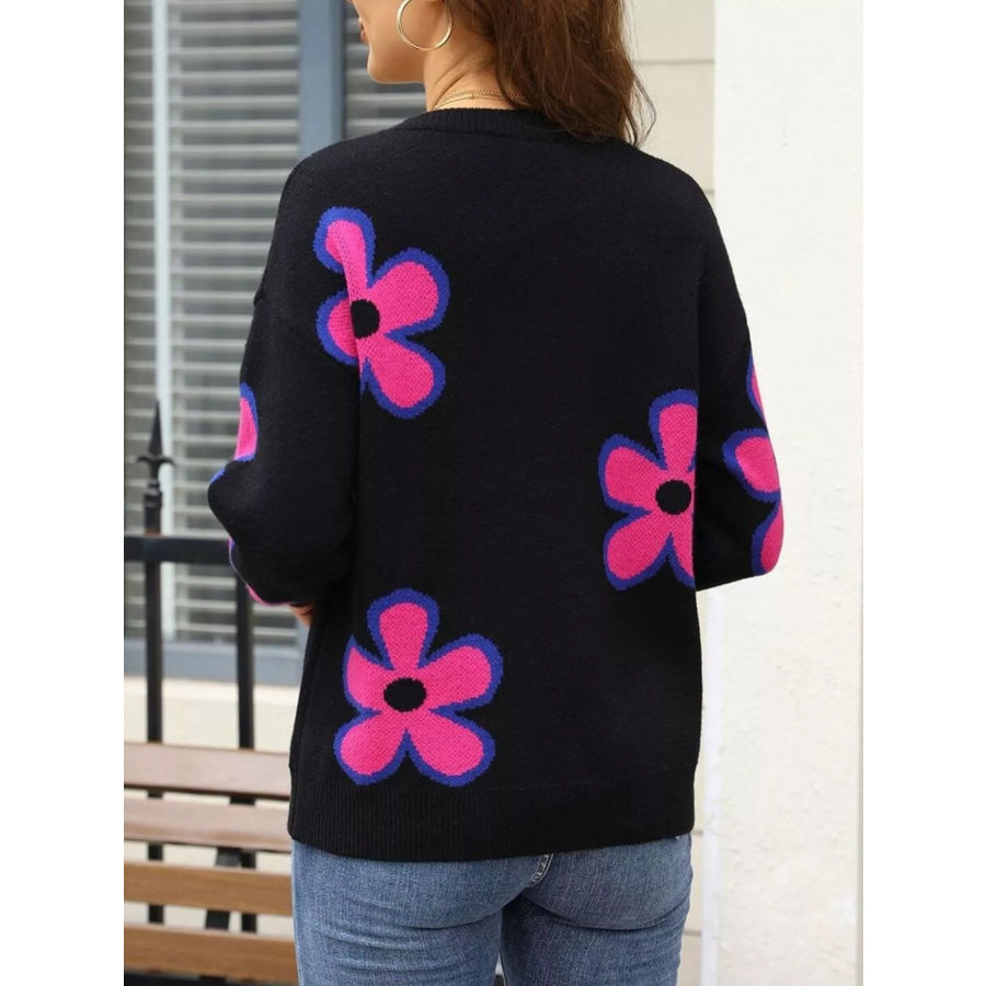 Floral Crew Neck Sweater Apparel and Accessories