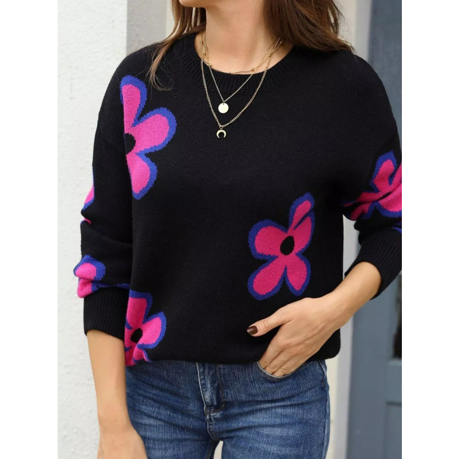 Floral Crew Neck Sweater Apparel and Accessories