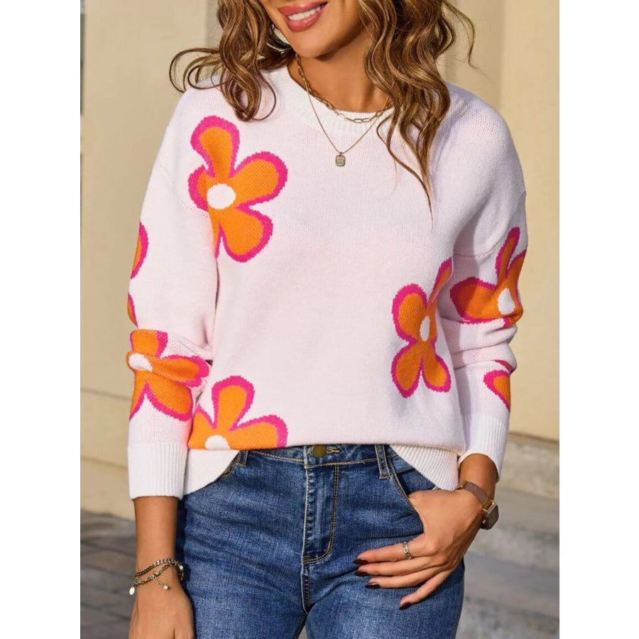 Floral Crew Neck Sweater Apparel and Accessories