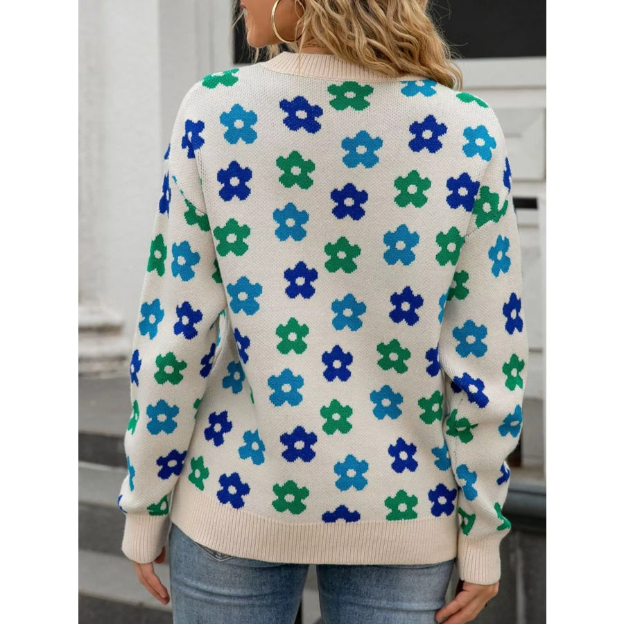 Floral Crew Neck Sweater Apparel and Accessories