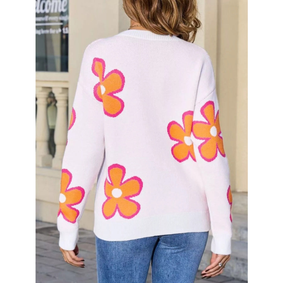 Floral Crew Neck Sweater Apparel and Accessories