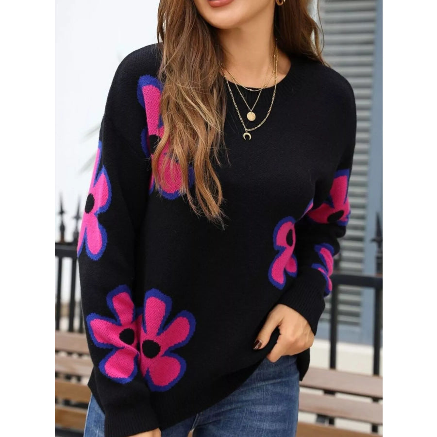 Floral Crew Neck Sweater Apparel and Accessories