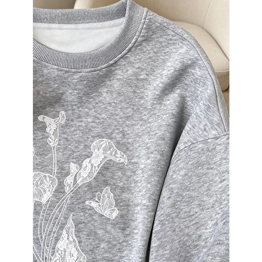 Floral Crew Neck Sweatshirt Apparel and Accessories