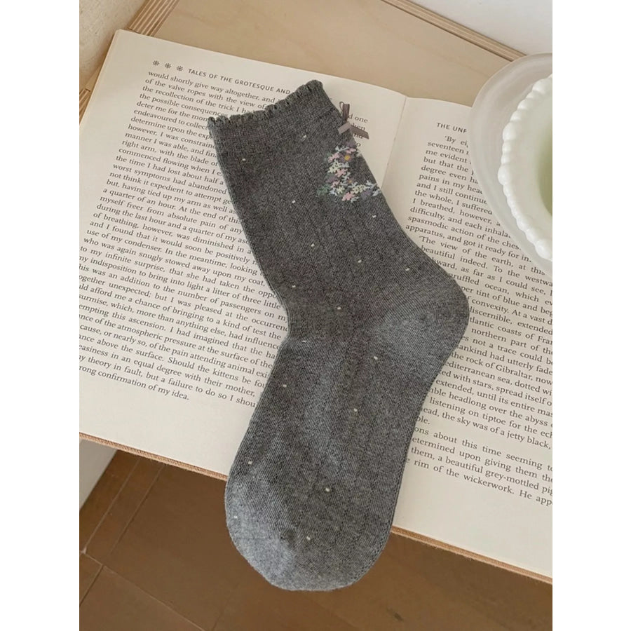 Floral Crew Socks Dark Gray / One Size Apparel and Accessories