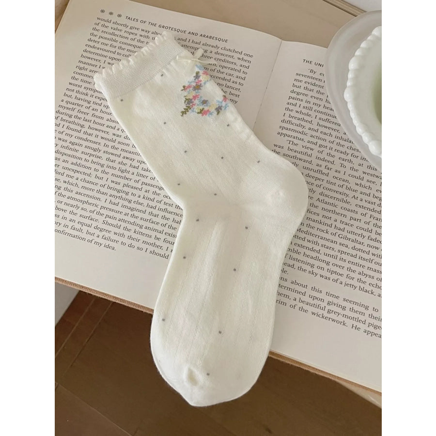 Floral Crew Socks White / One Size Apparel and Accessories