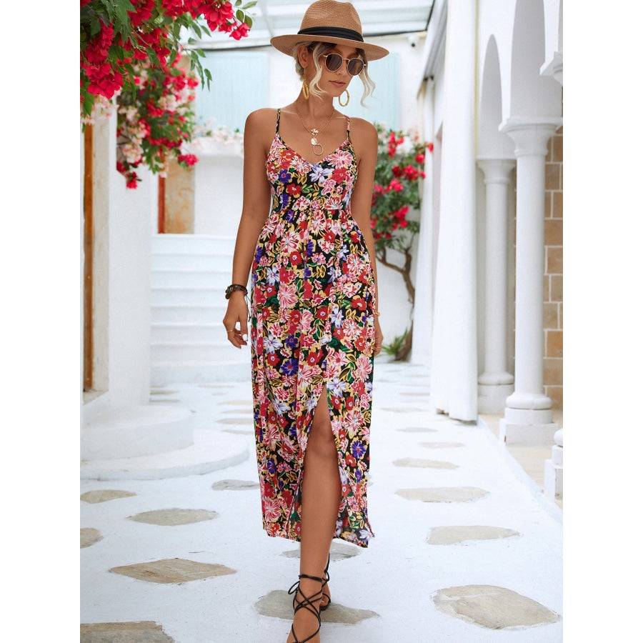 Floral Crisscross Backless Split Dress