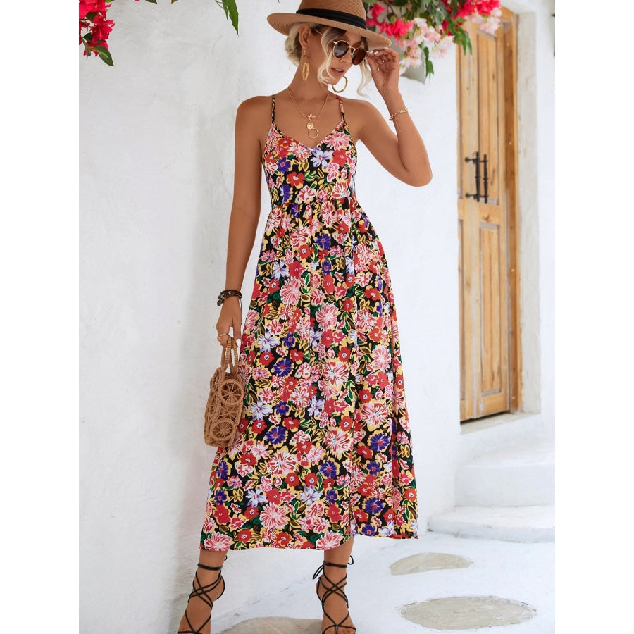 Floral Crisscross Backless Split Dress