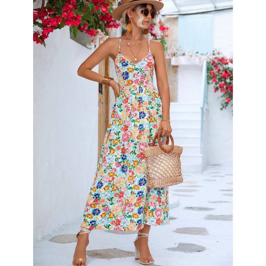 Floral Crisscross Backless Split Dress