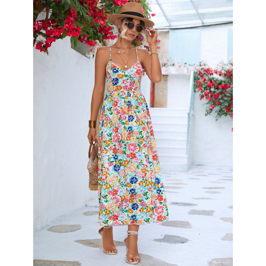 Floral Crisscross Backless Split Dress