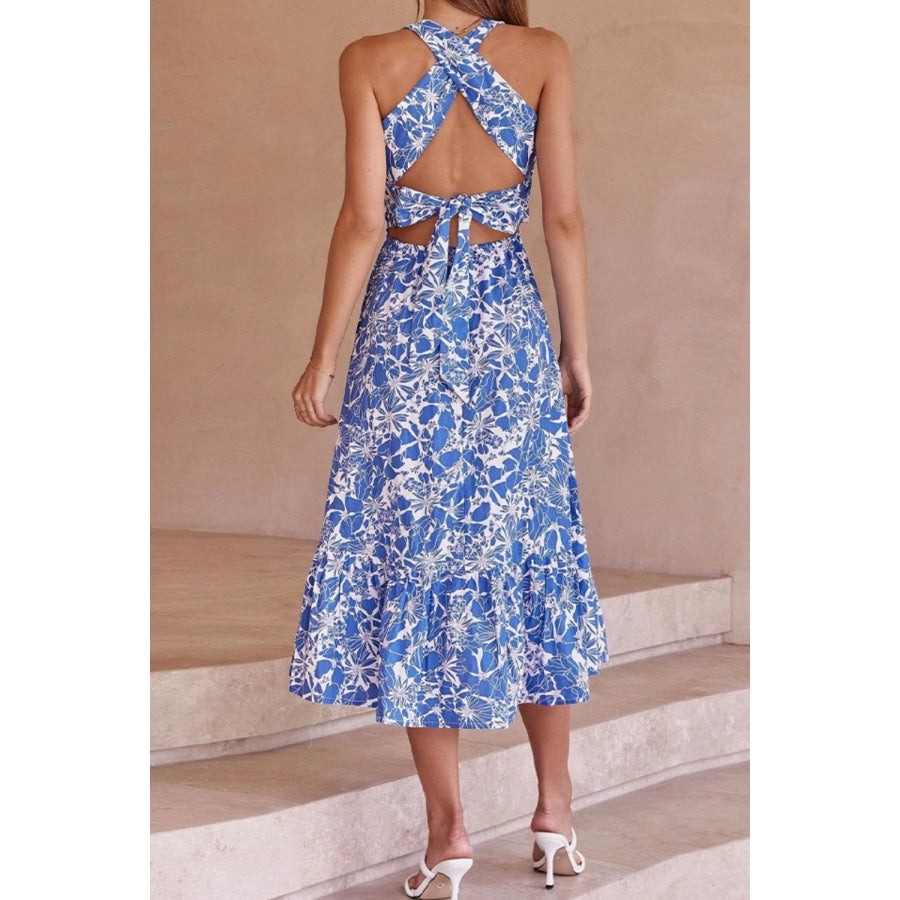 Floral Crisscross Tie Back Midi Dress