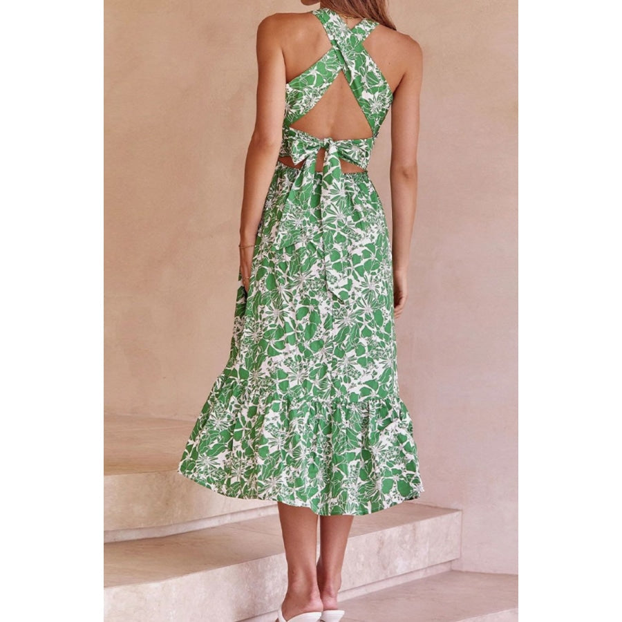 Floral Crisscross Tie Back Midi Dress