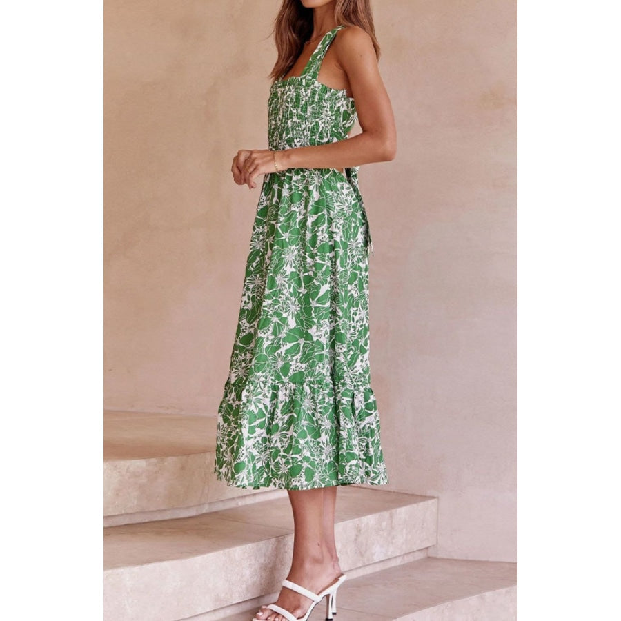 Floral Crisscross Tie Back Midi Dress