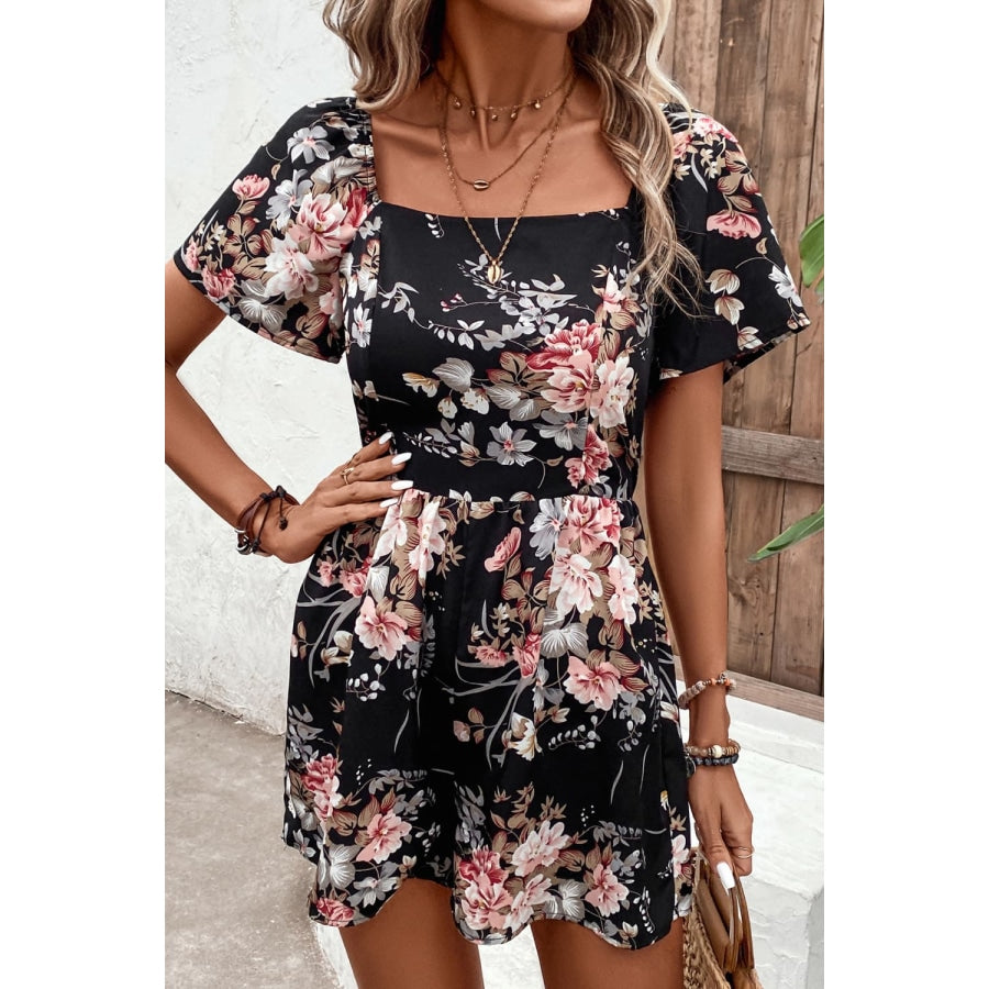 Floral Cutout Tie Back Romper Floral / S