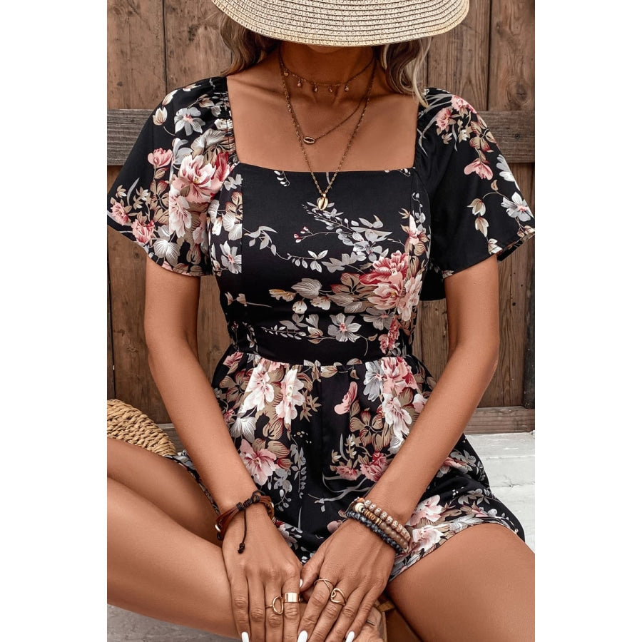 Floral Cutout Tie Back Romper