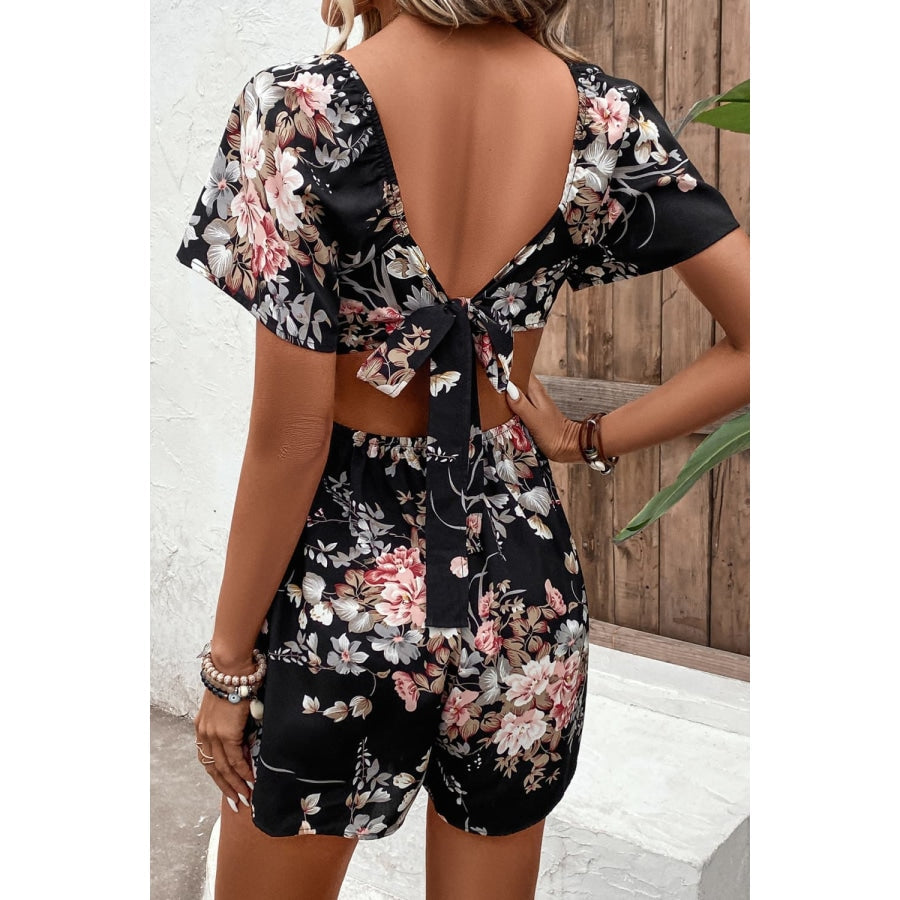 Floral Cutout Tie Back Romper Floral / S