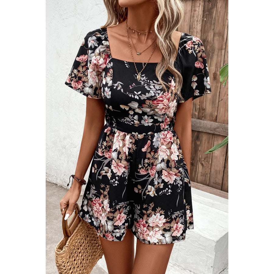 Floral Cutout Tie Back Romper