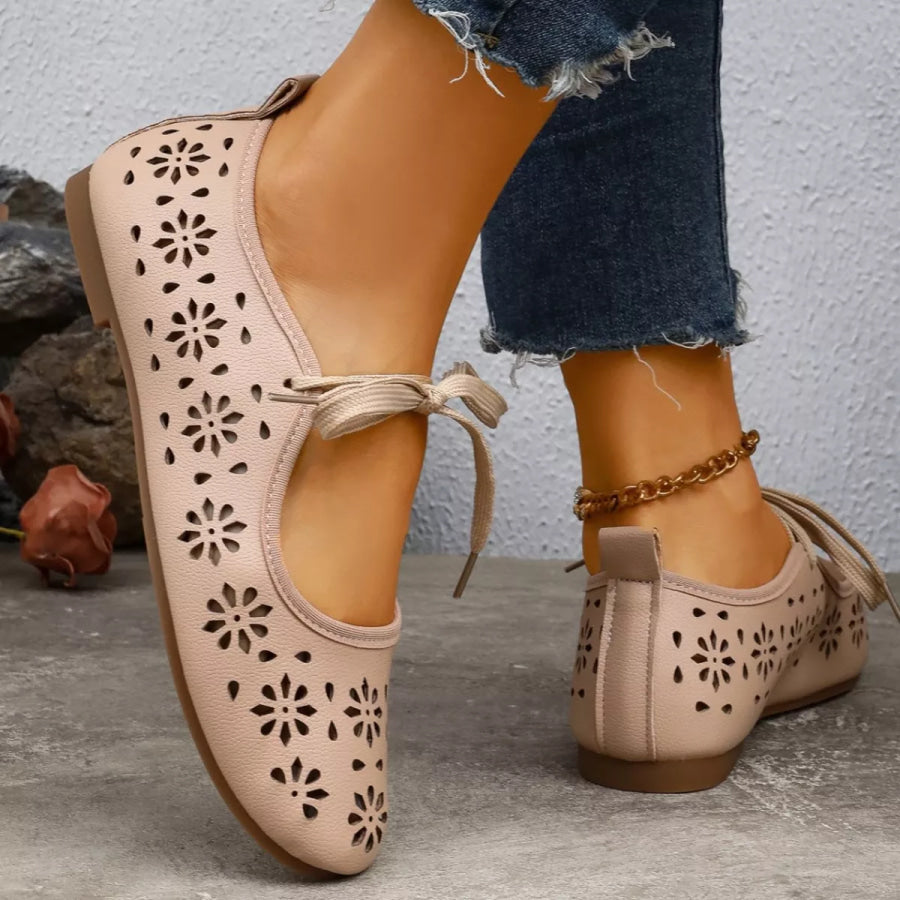 Floral Cutout Tied Slip-Ons Apparel and Accessories