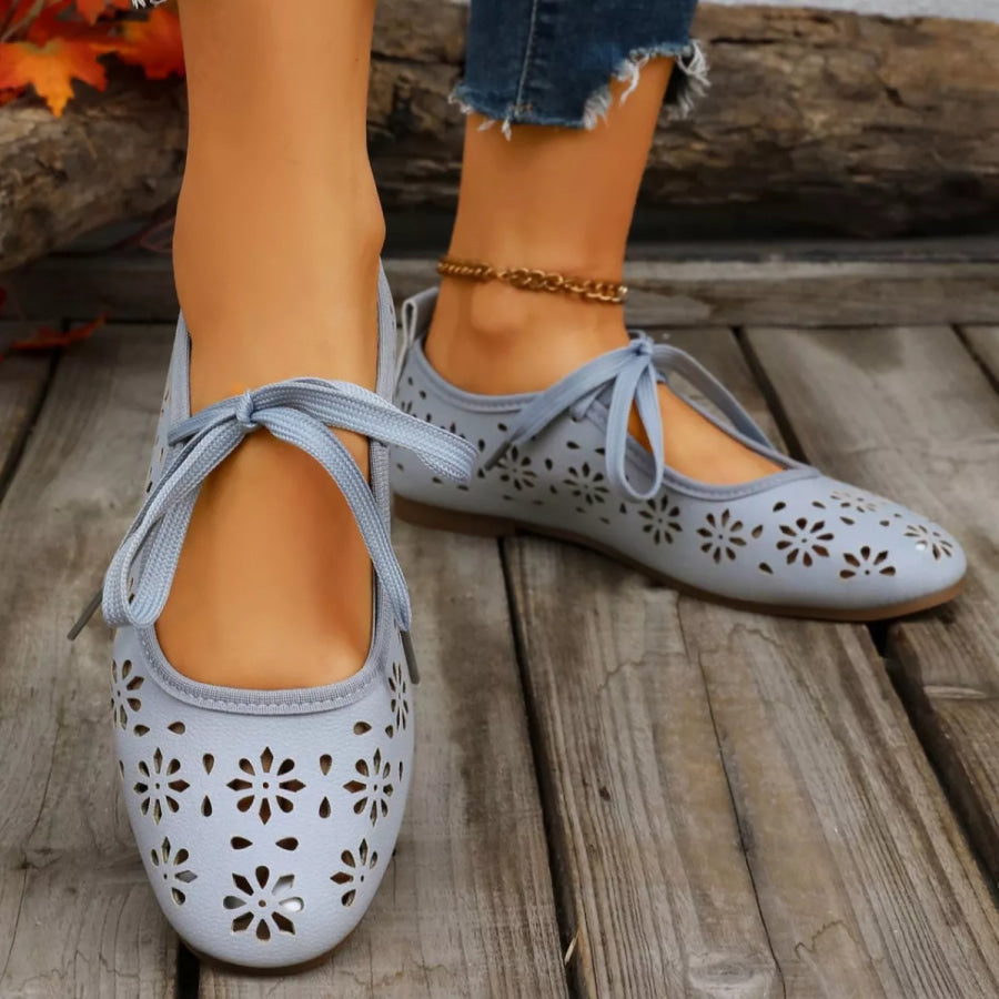 Floral Cutout Tied Slip-Ons Apparel and Accessories