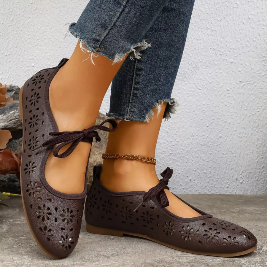 Floral Cutout Tied Slip-Ons Apparel and Accessories