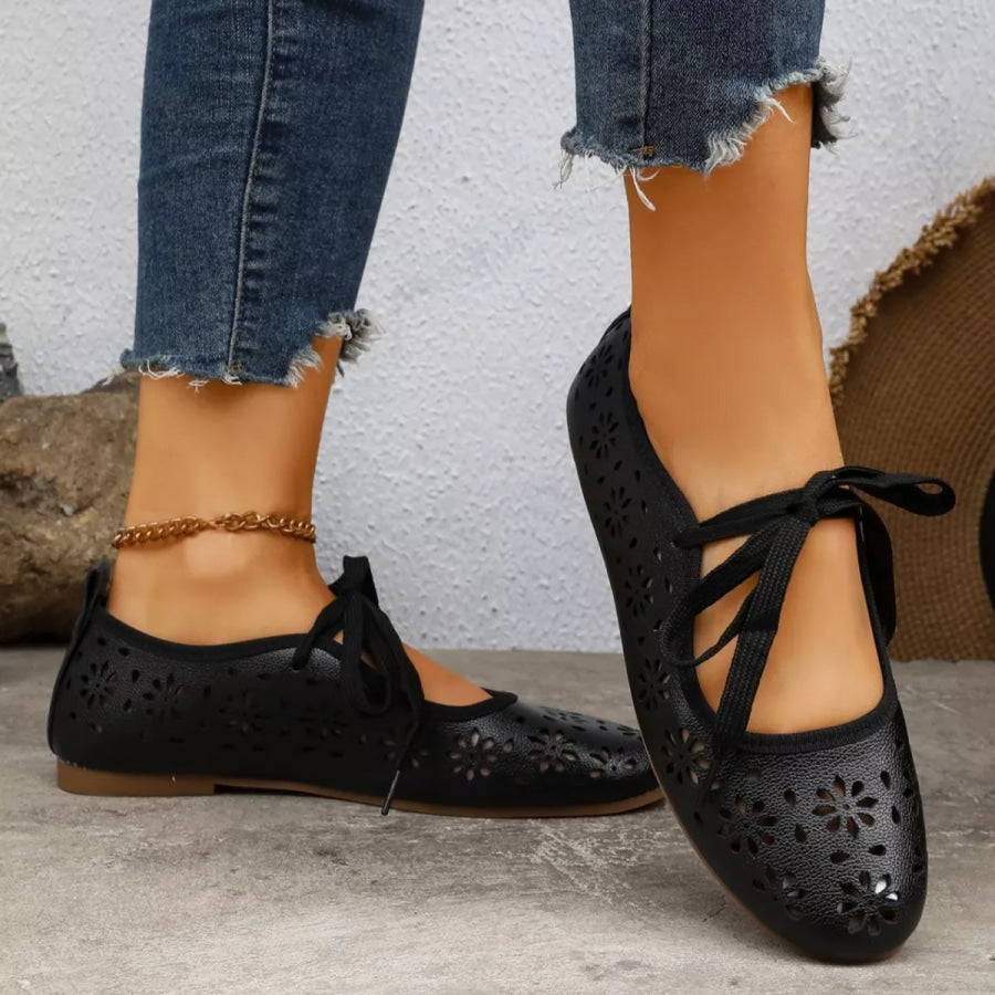 Floral Cutout Tied Slip-Ons Apparel and Accessories
