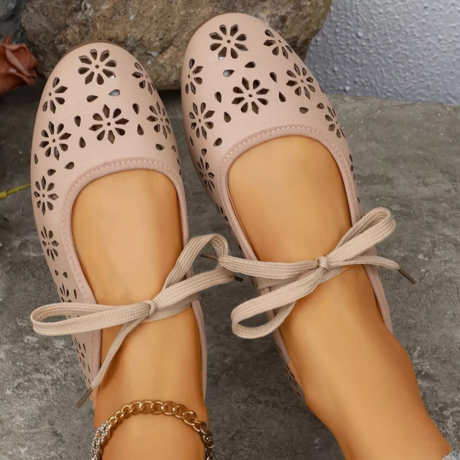 Floral Cutout Tied Slip-Ons Apparel and Accessories