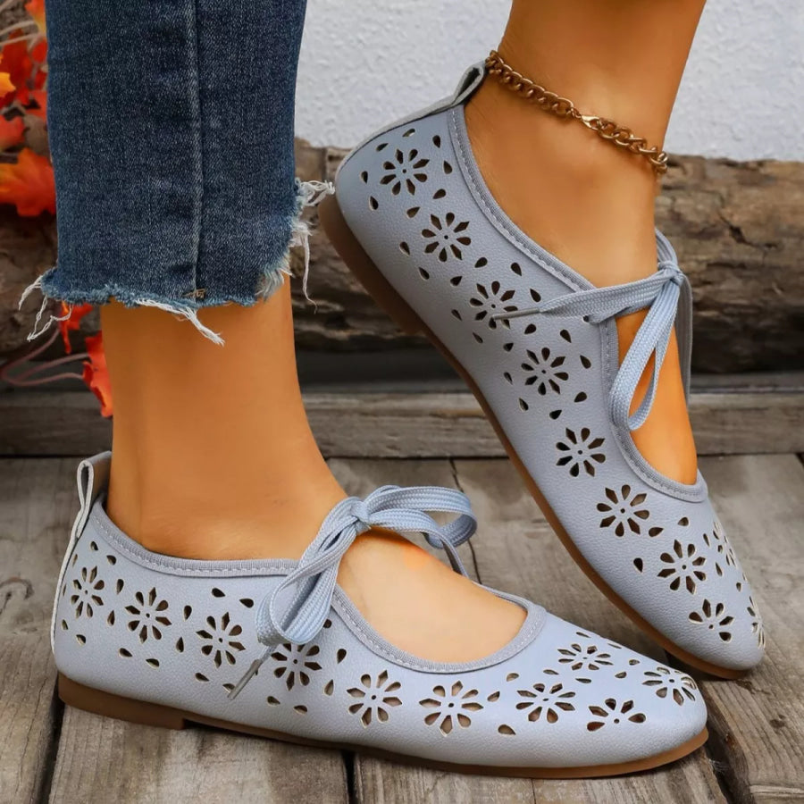 Floral Cutout Tied Slip-Ons Apparel and Accessories