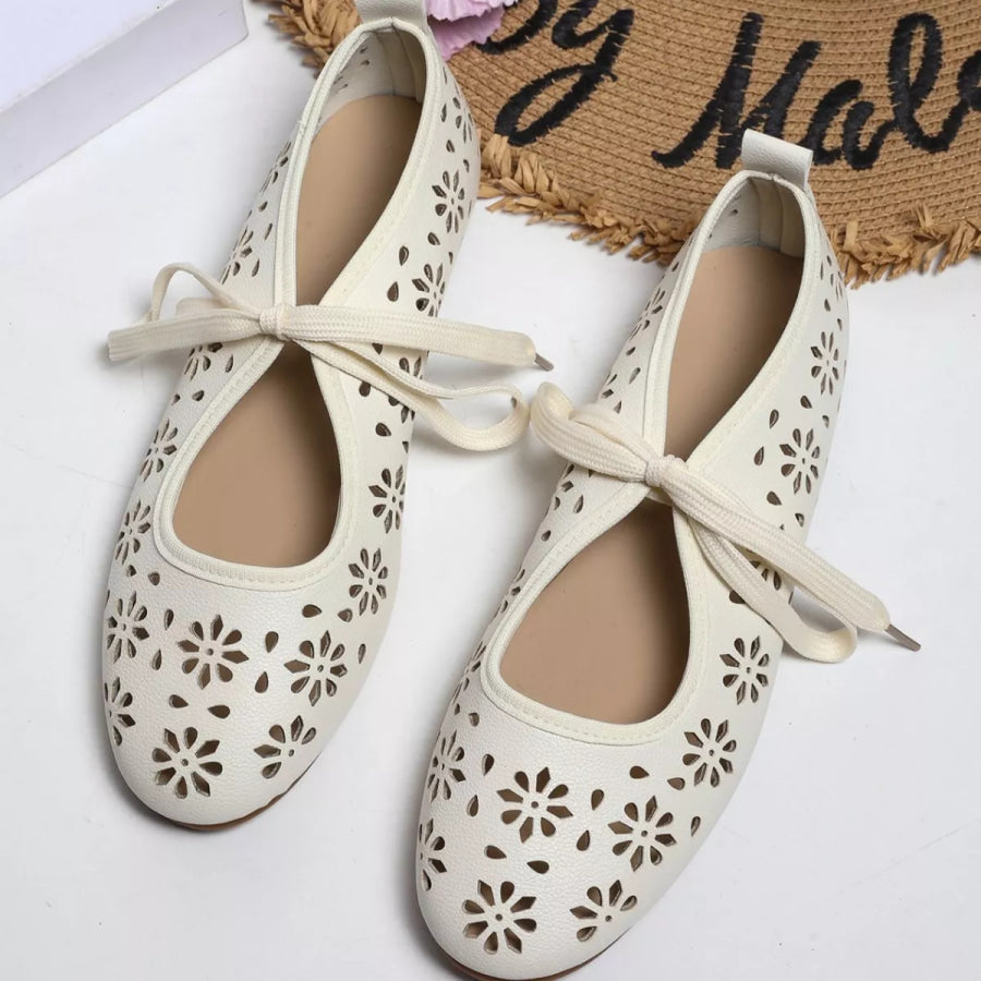 Floral Cutout Tied Slip-Ons Apparel and Accessories
