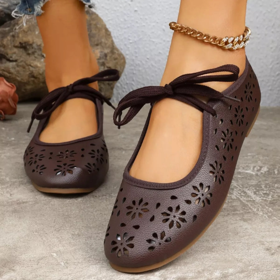 Floral Cutout Tied Slip-Ons Apparel and Accessories