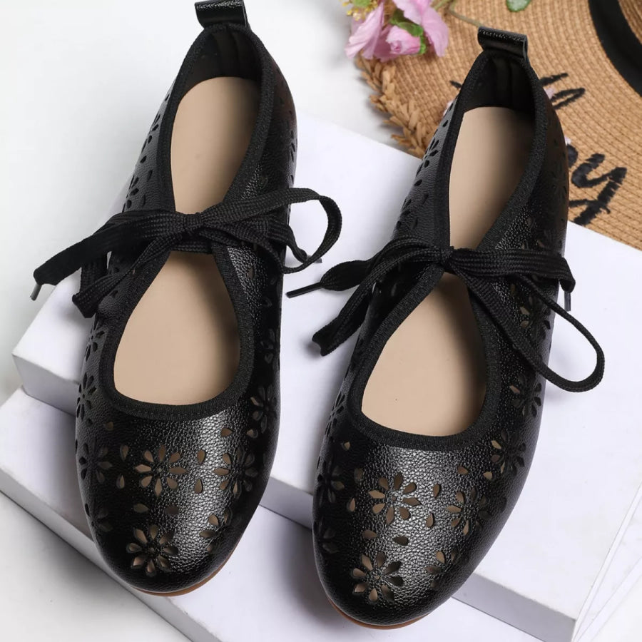 Floral Cutout Tied Slip-Ons Apparel and Accessories