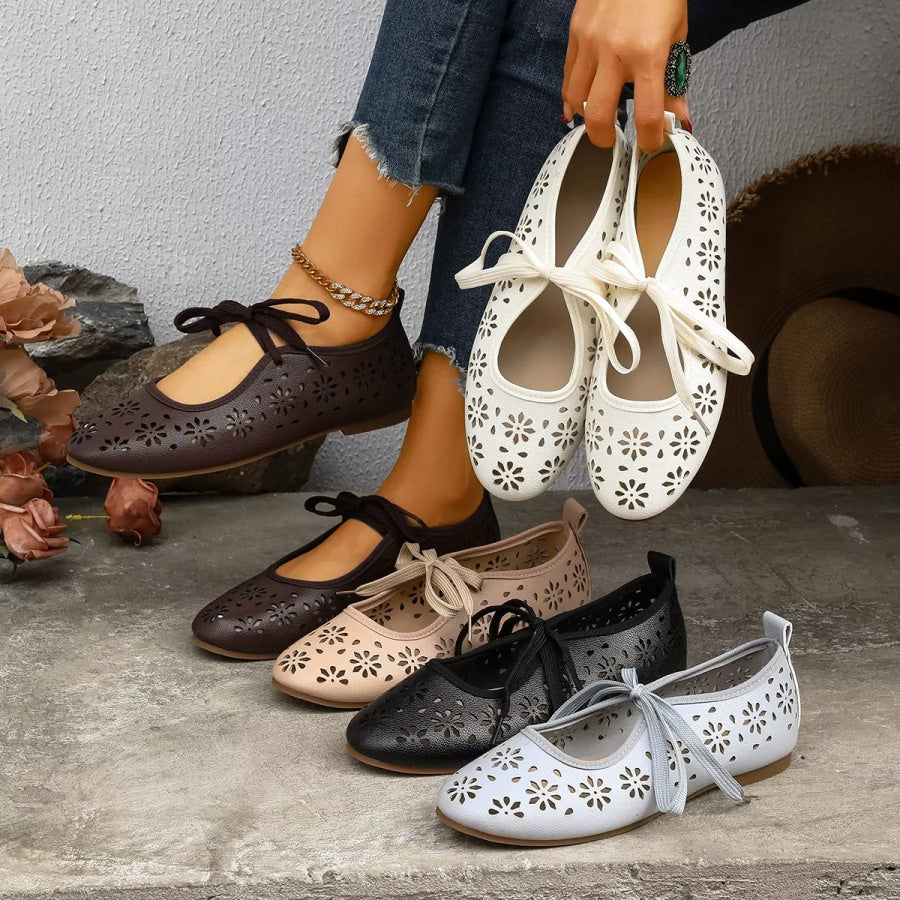 Floral Cutout Tied Slip-Ons Apparel and Accessories