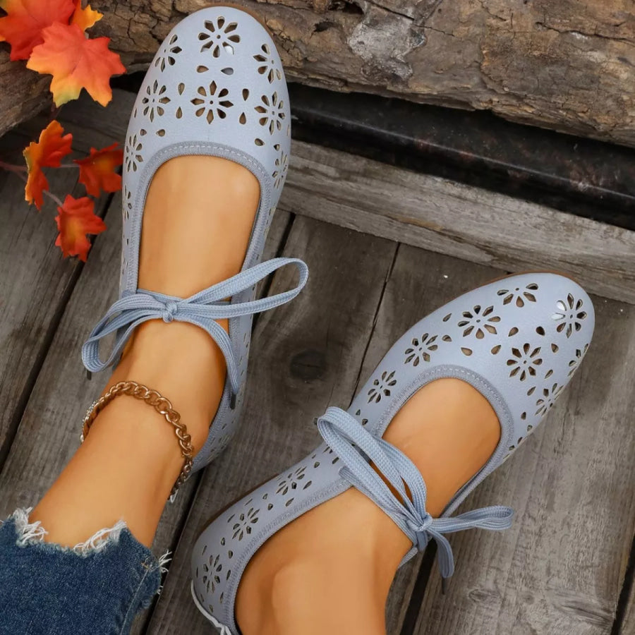 Floral Cutout Tied Slip-Ons Sky Blue / 35 Apparel and Accessories