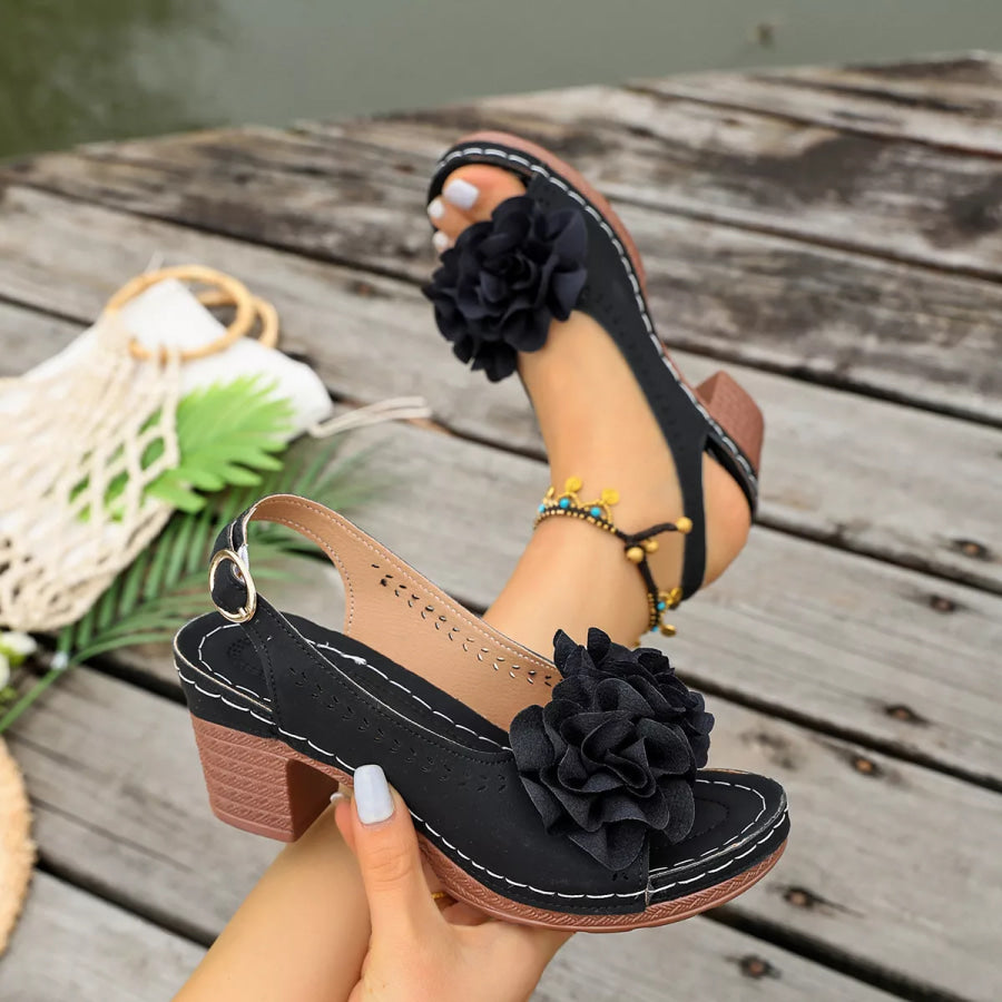 Floral Decor Chunky Heel Sandals Apparel and Accessories