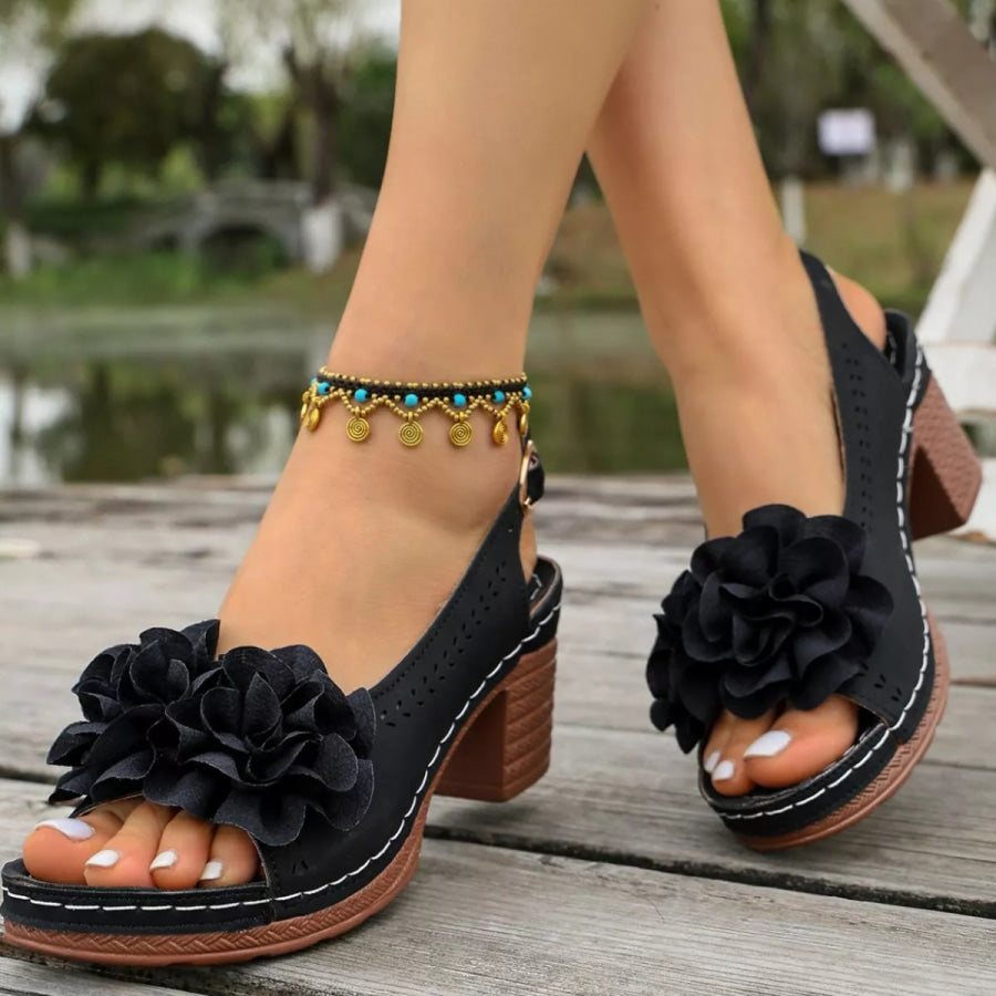 Floral Decor Chunky Heel Sandals Apparel and Accessories