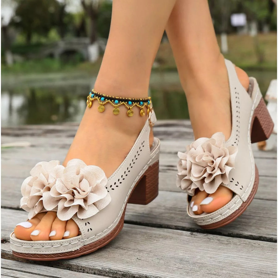 Floral Decor Chunky Heel Sandals Apparel and Accessories