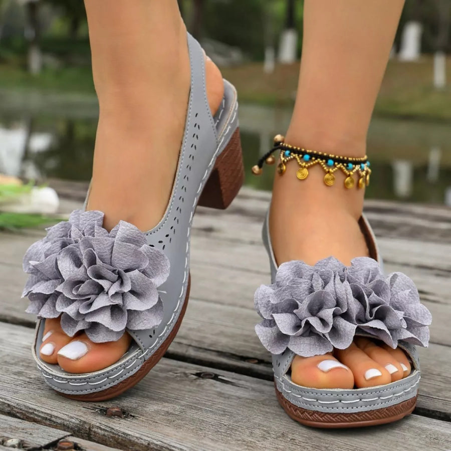 Floral Decor Chunky Heel Sandals Apparel and Accessories