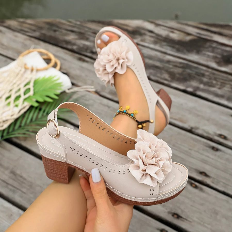 Floral Decor Chunky Heel Sandals Apparel and Accessories