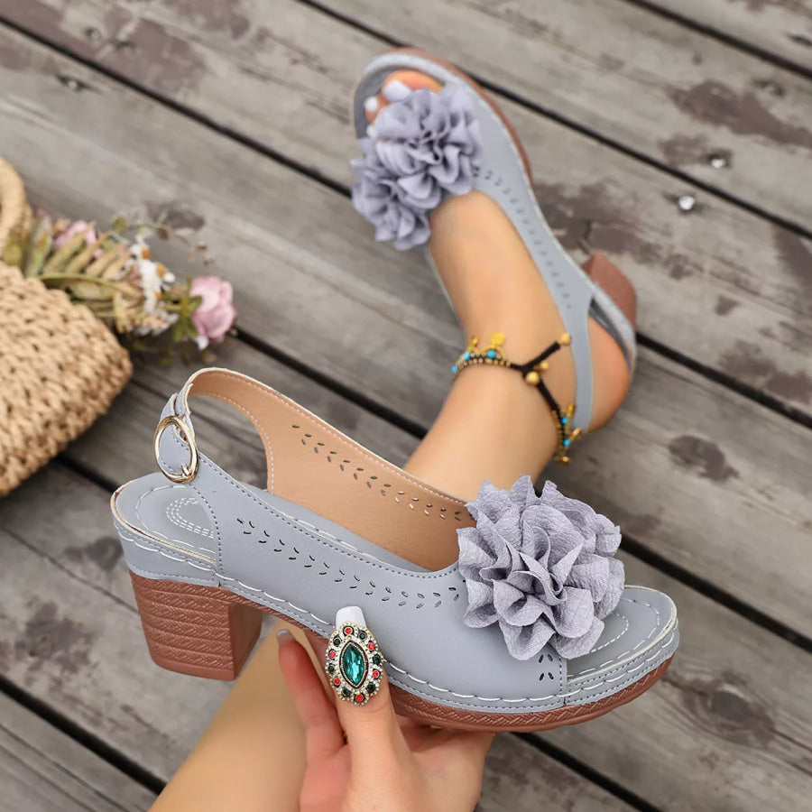 Floral Decor Chunky Heel Sandals Apparel and Accessories