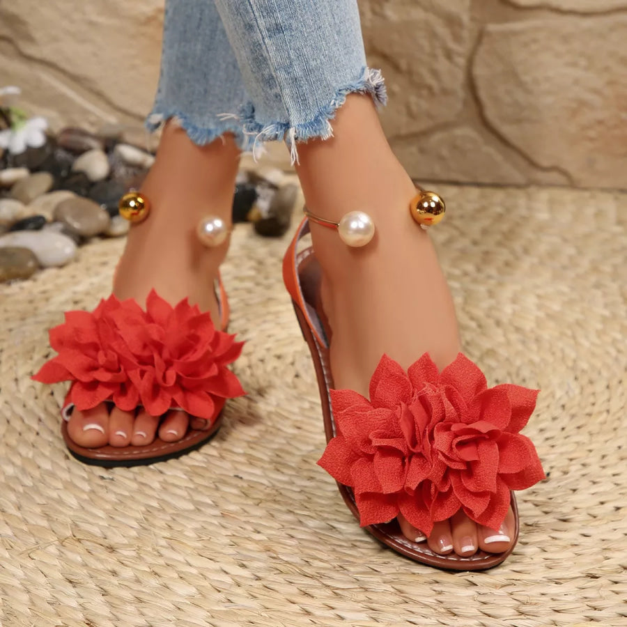 Floral Decor Flat Sandals Apparel and Accessories