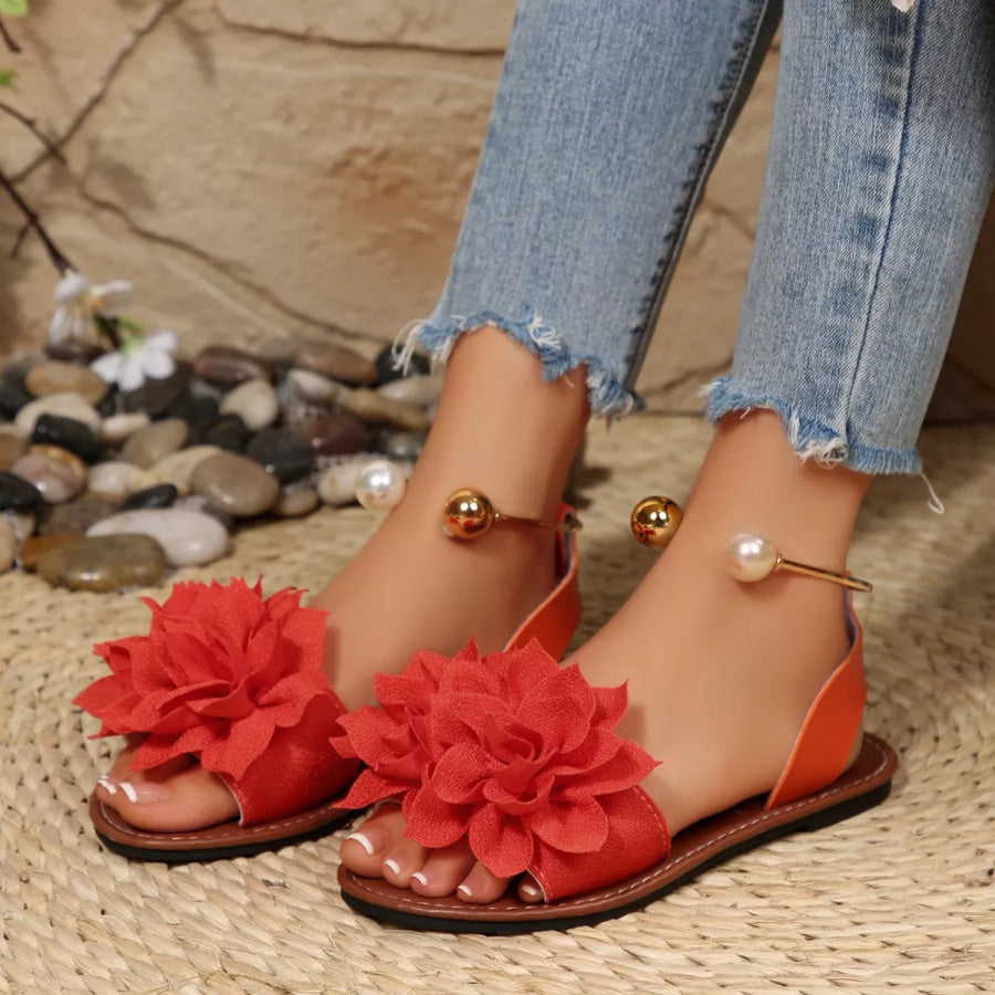 Floral Decor Flat Sandals Apparel and Accessories