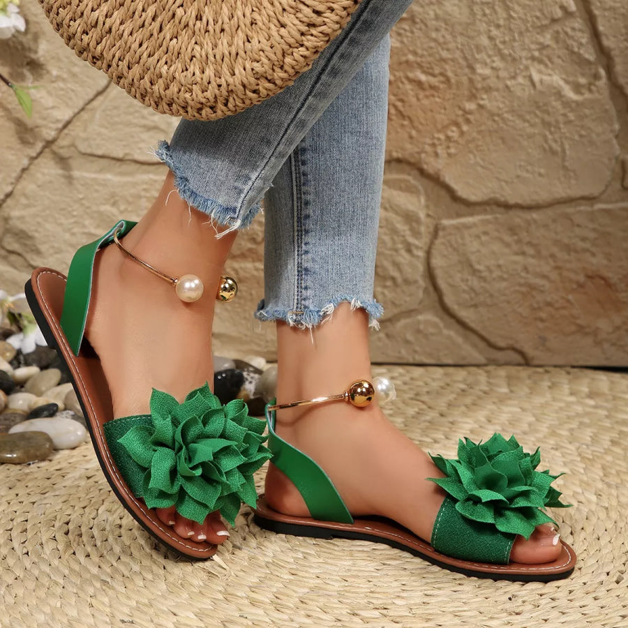 Floral Decor Flat Sandals Apparel and Accessories