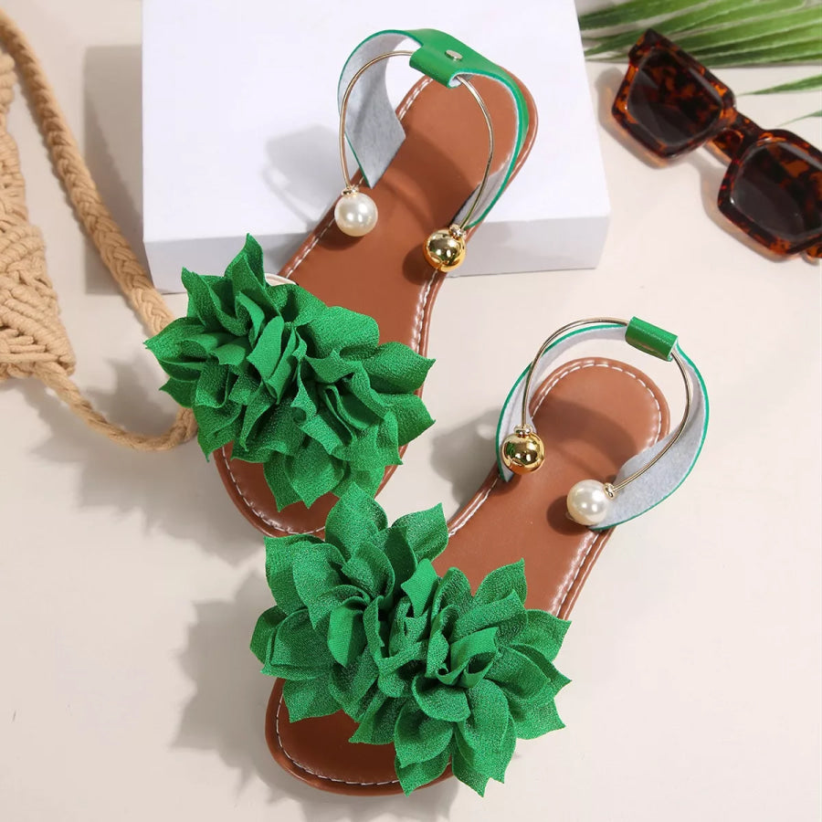 Floral Decor Flat Sandals Apparel and Accessories