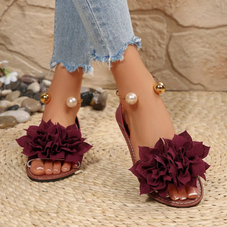 Floral Decor Flat Sandals Apparel and Accessories